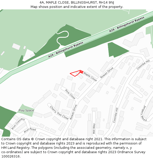4A, MAPLE CLOSE, BILLINGSHURST, RH14 9NJ: Location map and indicative extent of plot