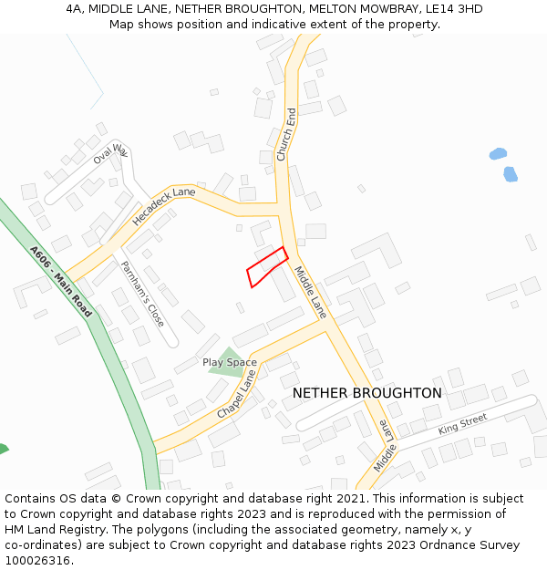 4A, MIDDLE LANE, NETHER BROUGHTON, MELTON MOWBRAY, LE14 3HD: Location map and indicative extent of plot