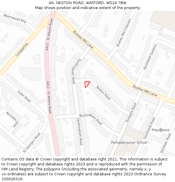 4A, NESTON ROAD, WATFORD, WD24 7BW: Location map and indicative extent of plot