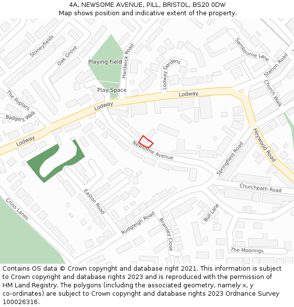 4A, NEWSOME AVENUE, PILL, BRISTOL, BS20 0DW: Location map and indicative extent of plot