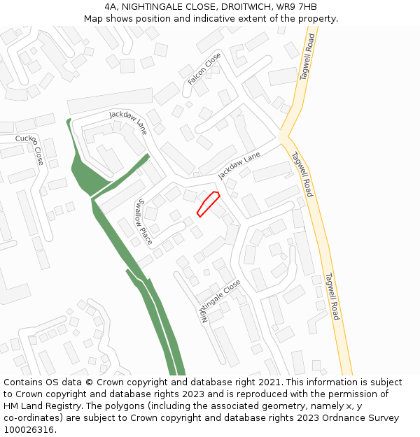 4A, NIGHTINGALE CLOSE, DROITWICH, WR9 7HB: Location map and indicative extent of plot