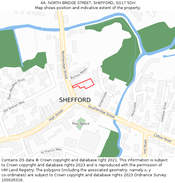 4A, NORTH BRIDGE STREET, SHEFFORD, SG17 5DH: Location map and indicative extent of plot