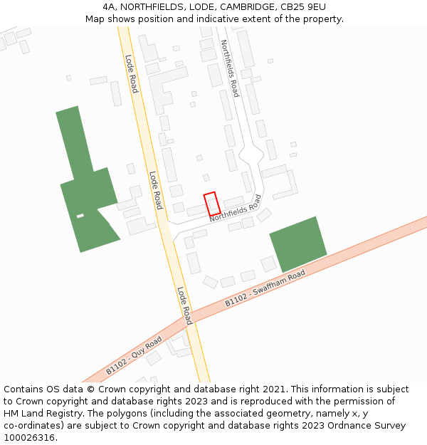 4A, NORTHFIELDS, LODE, CAMBRIDGE, CB25 9EU: Location map and indicative extent of plot