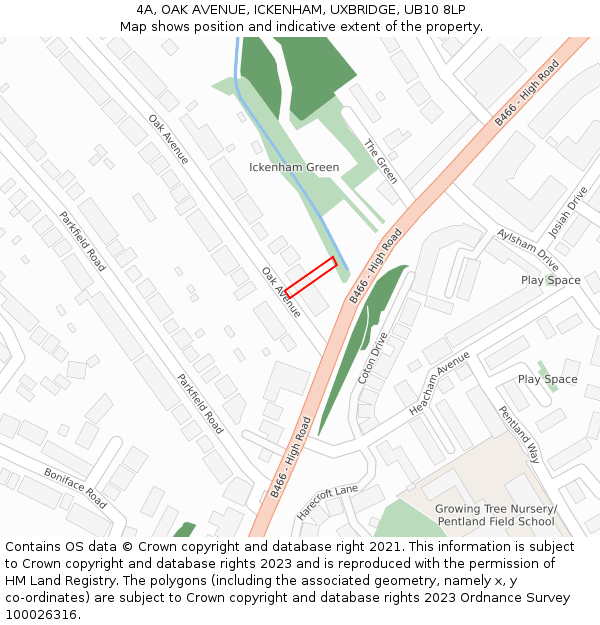 4A, OAK AVENUE, ICKENHAM, UXBRIDGE, UB10 8LP: Location map and indicative extent of plot