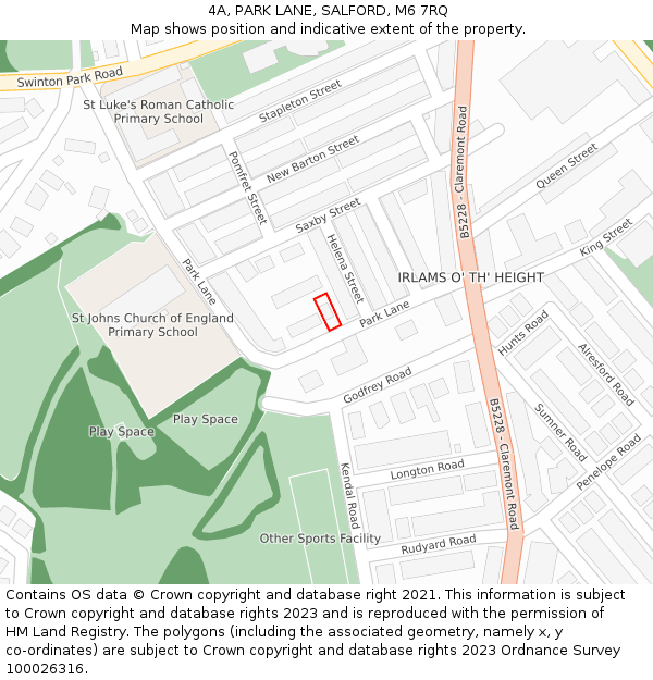 4A, PARK LANE, SALFORD, M6 7RQ: Location map and indicative extent of plot