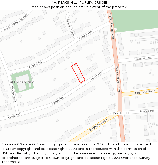 4A, PEAKS HILL, PURLEY, CR8 3JE: Location map and indicative extent of plot