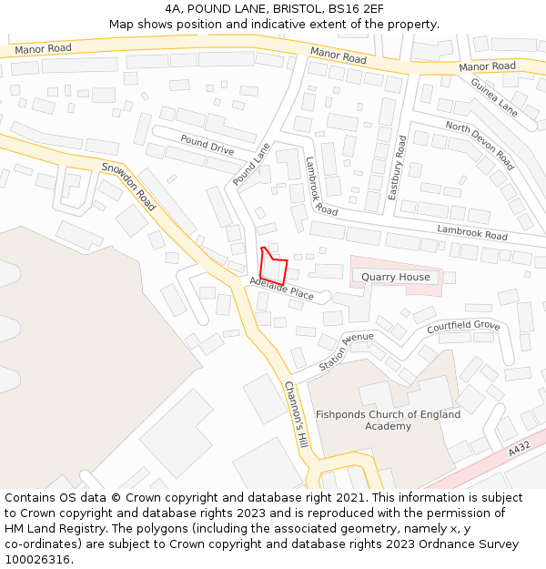 4A, POUND LANE, BRISTOL, BS16 2EF: Location map and indicative extent of plot