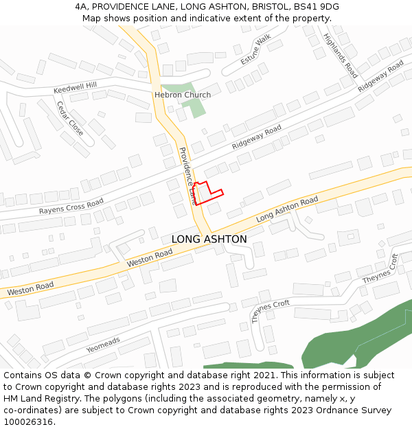 4A, PROVIDENCE LANE, LONG ASHTON, BRISTOL, BS41 9DG: Location map and indicative extent of plot