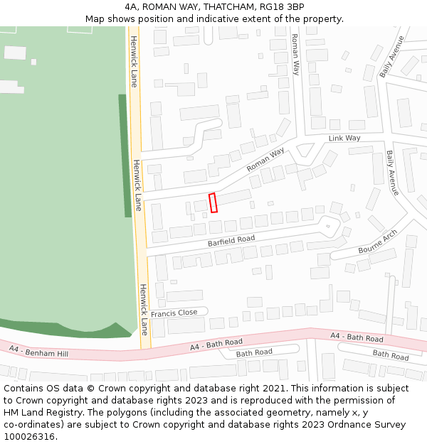 4A, ROMAN WAY, THATCHAM, RG18 3BP: Location map and indicative extent of plot