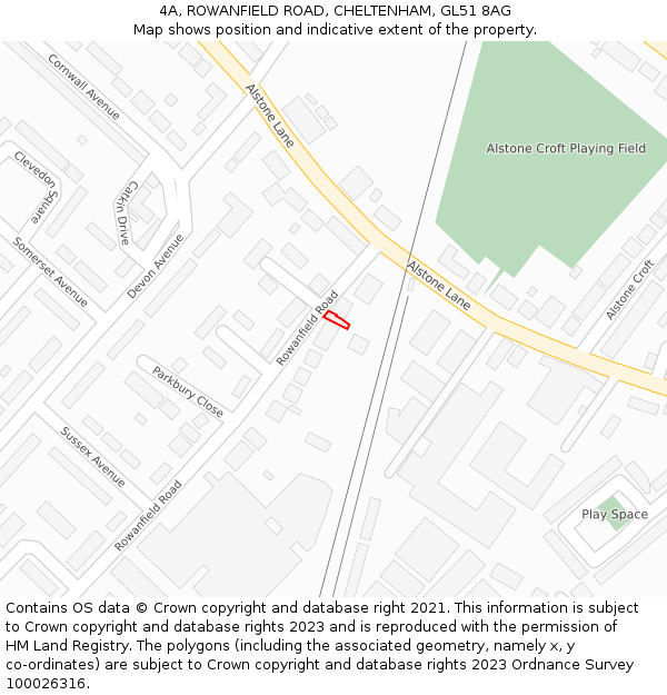 4A, ROWANFIELD ROAD, CHELTENHAM, GL51 8AG: Location map and indicative extent of plot