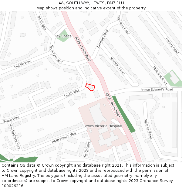 4A, SOUTH WAY, LEWES, BN7 1LU: Location map and indicative extent of plot