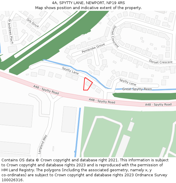 4A, SPYTTY LANE, NEWPORT, NP19 4RS: Location map and indicative extent of plot