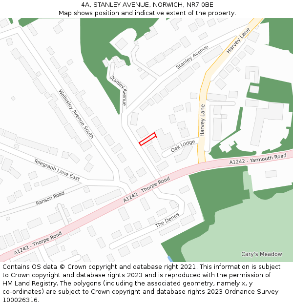 4A, STANLEY AVENUE, NORWICH, NR7 0BE: Location map and indicative extent of plot