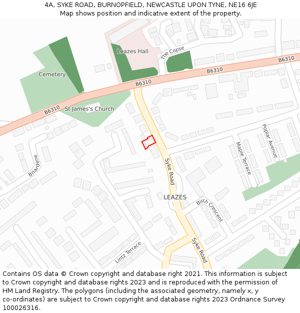 4A, SYKE ROAD, BURNOPFIELD, NEWCASTLE UPON TYNE, NE16 6JE: Location map and indicative extent of plot