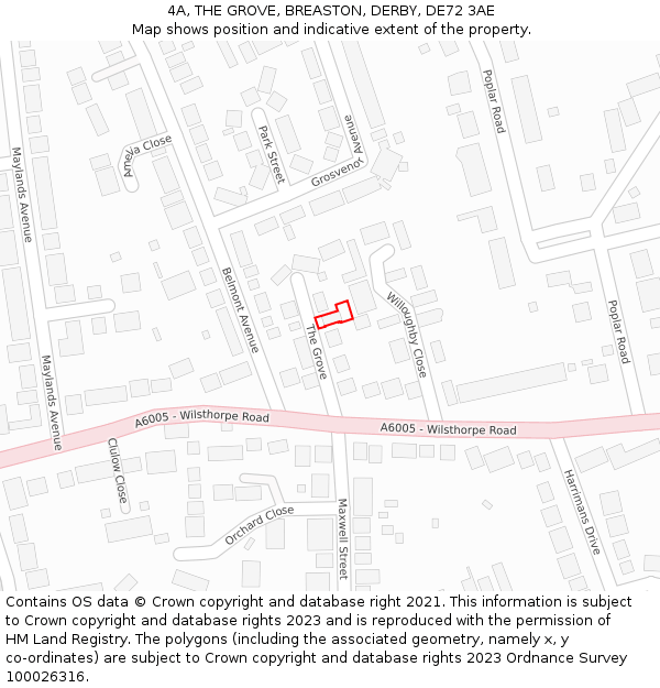 4A, THE GROVE, BREASTON, DERBY, DE72 3AE: Location map and indicative extent of plot