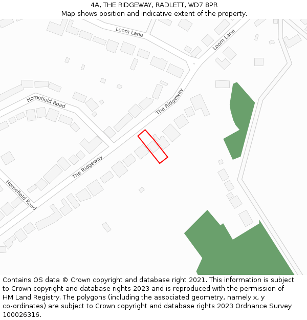 4A, THE RIDGEWAY, RADLETT, WD7 8PR: Location map and indicative extent of plot