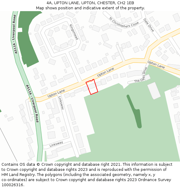 4A, UPTON LANE, UPTON, CHESTER, CH2 1EB: Location map and indicative extent of plot