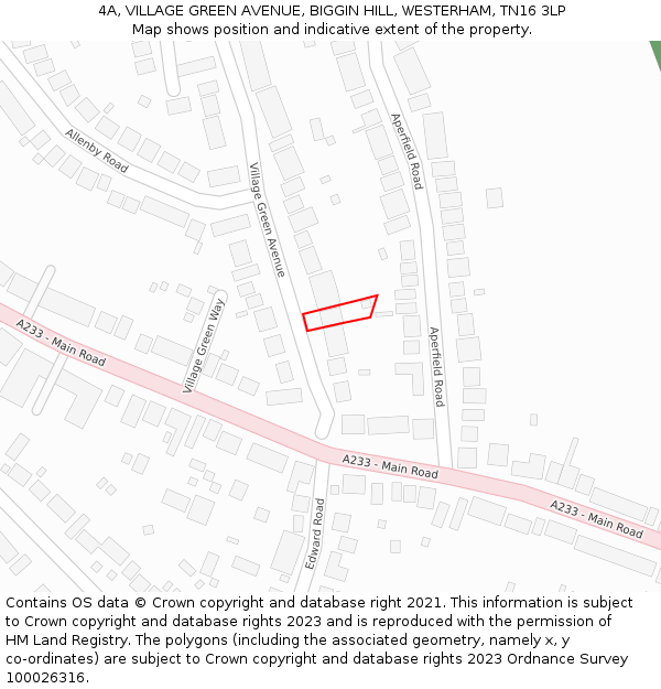 4A, VILLAGE GREEN AVENUE, BIGGIN HILL, WESTERHAM, TN16 3LP: Location map and indicative extent of plot