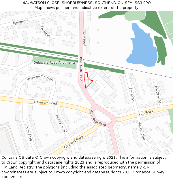 4A, WATSON CLOSE, SHOEBURYNESS, SOUTHEND-ON-SEA, SS3 9PQ: Location map and indicative extent of plot