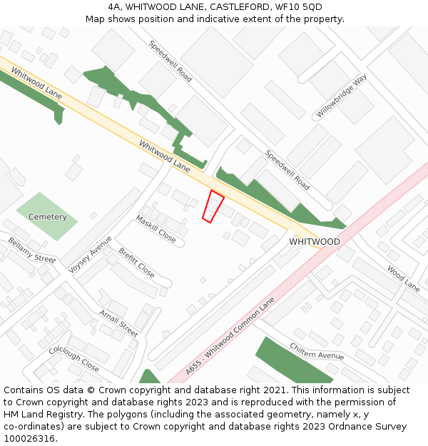 4A, WHITWOOD LANE, CASTLEFORD, WF10 5QD: Location map and indicative extent of plot