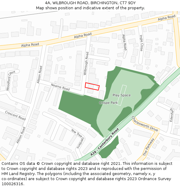4A, WILBROUGH ROAD, BIRCHINGTON, CT7 9DY: Location map and indicative extent of plot