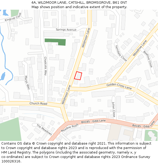 4A, WILDMOOR LANE, CATSHILL, BROMSGROVE, B61 0NT: Location map and indicative extent of plot