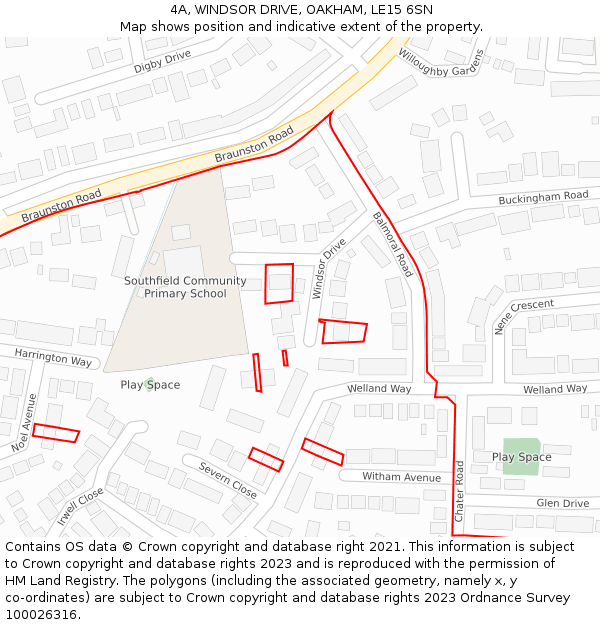 4A, WINDSOR DRIVE, OAKHAM, LE15 6SN: Location map and indicative extent of plot