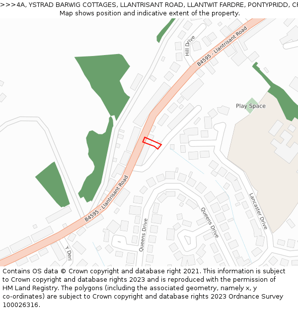 4A, YSTRAD BARWIG COTTAGES, LLANTRISANT ROAD, LLANTWIT FARDRE, PONTYPRIDD, CF38 2HA: Location map and indicative extent of plot