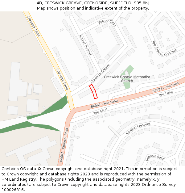 4B, CRESWICK GREAVE, GRENOSIDE, SHEFFIELD, S35 8NJ: Location map and indicative extent of plot