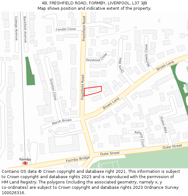 4B, FRESHFIELD ROAD, FORMBY, LIVERPOOL, L37 3JB: Location map and indicative extent of plot