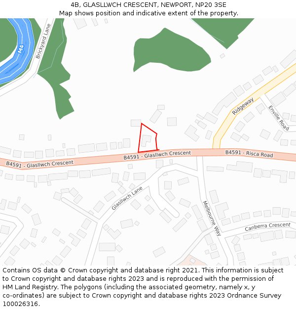 4B, GLASLLWCH CRESCENT, NEWPORT, NP20 3SE: Location map and indicative extent of plot