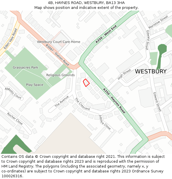 4B, HAYNES ROAD, WESTBURY, BA13 3HA: Location map and indicative extent of plot