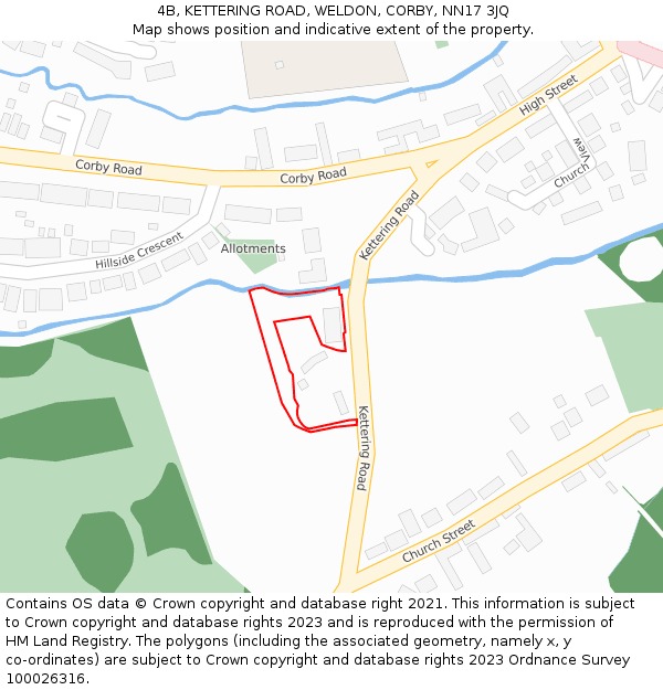 4B, KETTERING ROAD, WELDON, CORBY, NN17 3JQ: Location map and indicative extent of plot