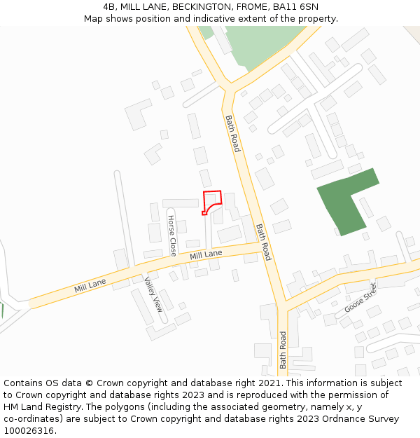 4B, MILL LANE, BECKINGTON, FROME, BA11 6SN: Location map and indicative extent of plot