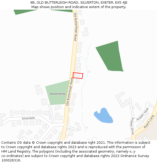 4B, OLD BUTTERLEIGH ROAD, SILVERTON, EXETER, EX5 4JE: Location map and indicative extent of plot