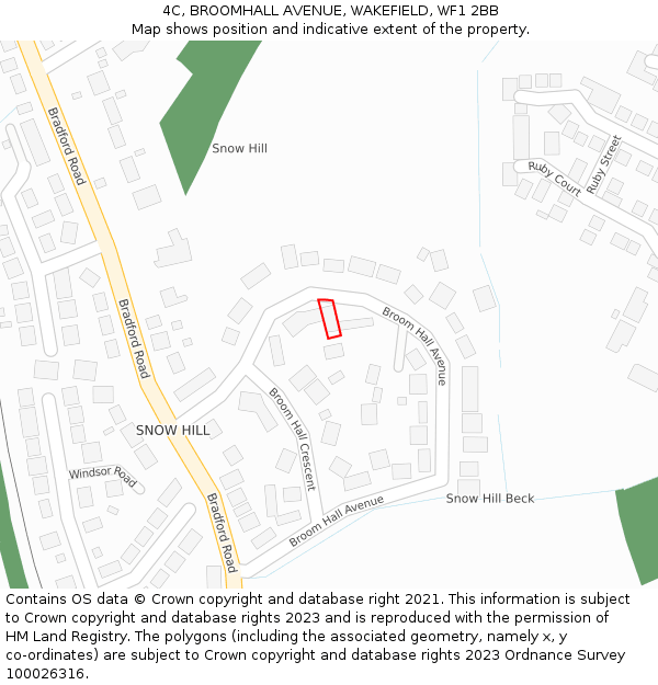 4C, BROOMHALL AVENUE, WAKEFIELD, WF1 2BB: Location map and indicative extent of plot