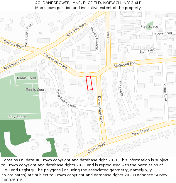 4C, DANESBOWER LANE, BLOFIELD, NORWICH, NR13 4LP: Location map and indicative extent of plot