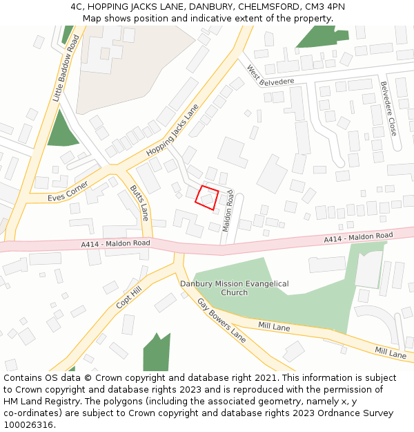 4C, HOPPING JACKS LANE, DANBURY, CHELMSFORD, CM3 4PN: Location map and indicative extent of plot