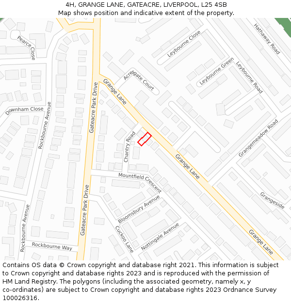 4H, GRANGE LANE, GATEACRE, LIVERPOOL, L25 4SB: Location map and indicative extent of plot