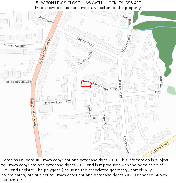 5, AARON LEWIS CLOSE, HAWKWELL, HOCKLEY, SS5 4FE: Location map and indicative extent of plot
