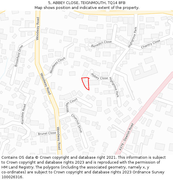 5, ABBEY CLOSE, TEIGNMOUTH, TQ14 8FB: Location map and indicative extent of plot