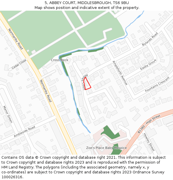 5, ABBEY COURT, MIDDLESBROUGH, TS6 9BU: Location map and indicative extent of plot