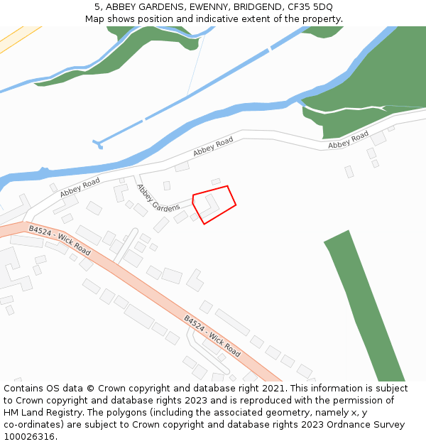 5, ABBEY GARDENS, EWENNY, BRIDGEND, CF35 5DQ: Location map and indicative extent of plot