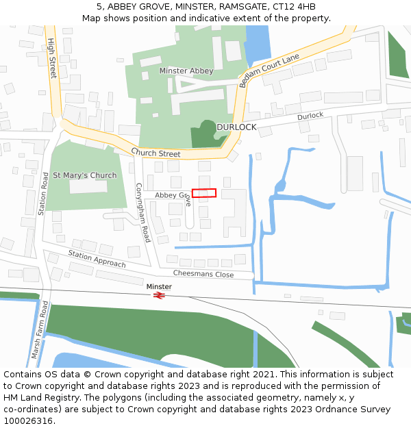 5, ABBEY GROVE, MINSTER, RAMSGATE, CT12 4HB: Location map and indicative extent of plot