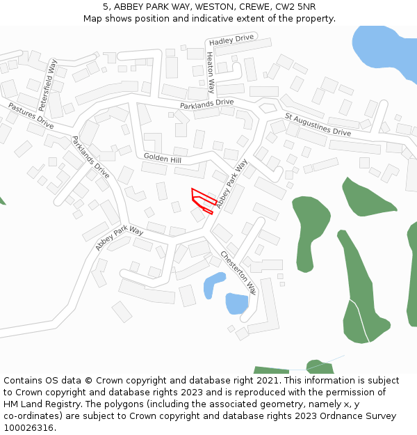5, ABBEY PARK WAY, WESTON, CREWE, CW2 5NR: Location map and indicative extent of plot