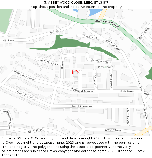 5, ABBEY WOOD CLOSE, LEEK, ST13 8YF: Location map and indicative extent of plot