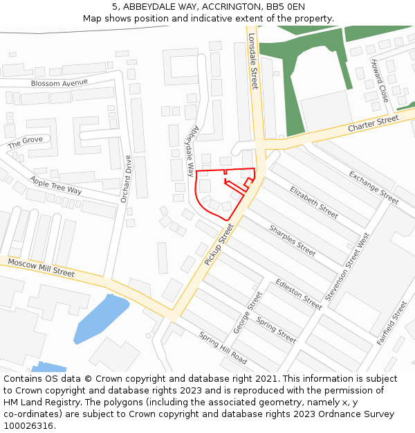 5, ABBEYDALE WAY, ACCRINGTON, BB5 0EN: Location map and indicative extent of plot