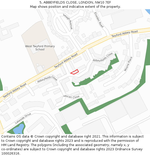 5, ABBEYFIELDS CLOSE, LONDON, NW10 7EF: Location map and indicative extent of plot