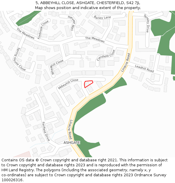 5, ABBEYHILL CLOSE, ASHGATE, CHESTERFIELD, S42 7JL: Location map and indicative extent of plot