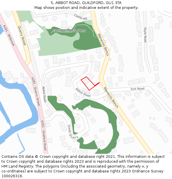 5, ABBOT ROAD, GUILDFORD, GU1 3TA: Location map and indicative extent of plot